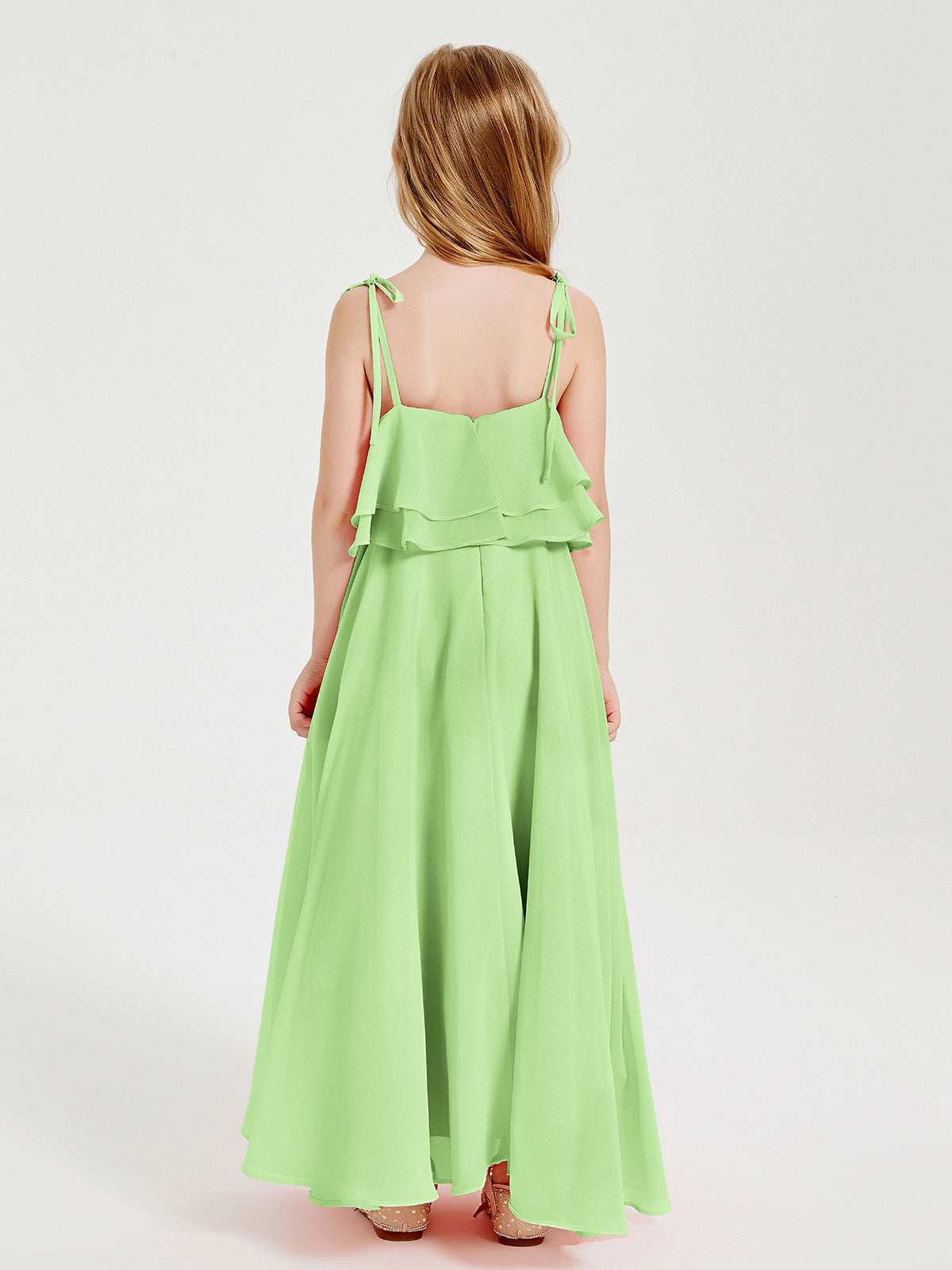 Chiffon Junior Bridesmaid Dresses Long Cascading Skirt Sage